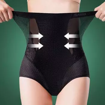 модные женские утягивающие трусики Ice Silk для похудения на животе с высокой талией трусики для плоского живота с полыми сетчатыми трусами лето M чёрный