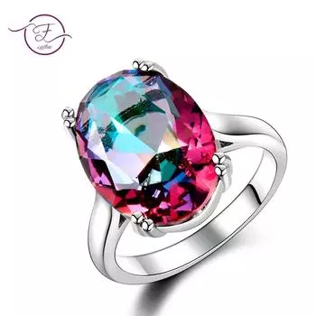 Модные женские ювелирные изделия S925 Серебряное кольцо Mystic Fire Rainbow Topaz Кольца Акция Элегантные свадебные ювелирные изделия anillos Подарок на вечеринку 6 белый