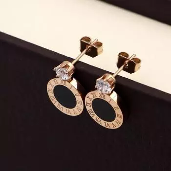 Модные женские ювелирные изделия, серьги-гвоздики с шестью когтями и кристаллами, черные римские цифры, серьги-гвоздики из титановой стали для женщин, подарок
