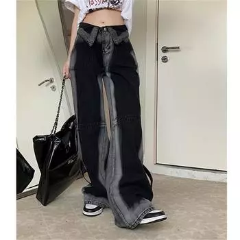 Модные женские узкие джинсы, прямые повседневные брюки с высокой талией L чёрный