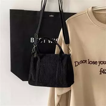 Модные женские вельветовые мини-сумки-тоуты для девочек, сумки через плечо, осенне-зимние сумки-шопперы с карманом на молнии, однотонные белый