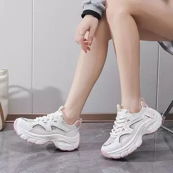 Модные женские весенне-летние повседневные кроссовки на платформе, студенческие осенние дышащие повседневные прогулочные туфли 35 бежевый/розовый