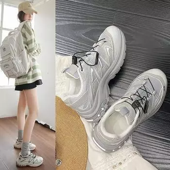 Модные женские весенне-осенние 2024 года, универсальные студенческие спортивные туфли с круглым носком, на шнуровке, повседневные плюшевые зимние ботинки, серые, на толстой подошве, папины туфли 35 бежевый