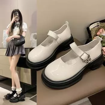 модные женские весенние туфли Мэри Джейн на толстой подошве женские мокасины слипоны дизайнерские повседневные кожаные туфли Оксфорды для студентов 35 бежевый