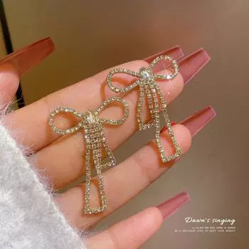 Модные женские висячие серьги с бантом в корейском стиле, серьги с бантом и жемчугом, длинные модные женские украшения