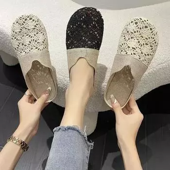 Модные женские внешние полутапочки, полые женские туфли, сетчатые ленивые балетки, летние мюли, удобные женские тапочки, универсальные, Zapatos 35