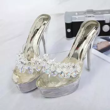 Модные женские водонепроницаемые нескользящие шлепанцы Dwayne на платформе, сексуальные дикие, на высоком каблуке, женские, 13,5, супер высокие прозрачные сандалии 2024 4 золотой