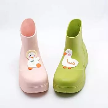 модные женские водонепроницаемые резиновые сапоги Duck Aqua Shoes, цветные водонепроницаемые сапоги для молодежи, женские водонепроницаемые сапоги EVA, розовые, до середины голени, дождевые сапоги 36-37 зелёный