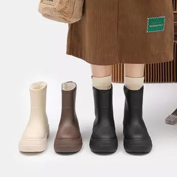 Модные женские водонепроницаемые резиновые сапоги средней высоты со съемной бархатной подкладкой и нескользящей мягкой подошвой. 38/39