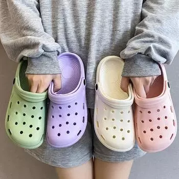 модные женские водонепроницаемые тапочки летние уличные женские тапочки мягкие подошвы садовые туфли домашние однотонные цветные тапочки дырочки обувь 36-37(fit35-36) чёрный