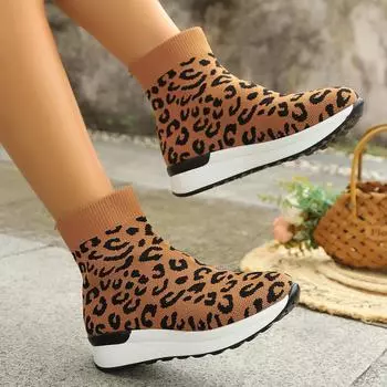 Модные женские вязаные ботильоны, новые осенние круглые эластичные модные носки, женские удобные роскошные туфли на платформе для женщин 35 коричневый