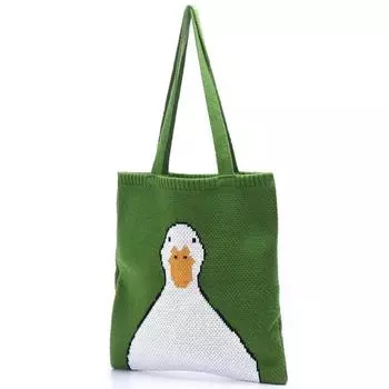 Модные женские вязаные сумки на плечо с милой уткой, женская сумка с героями мультфильмов, повседневная сумка-тоут, литературная сумка для книг, шерстяная сумка для покупок для девочек