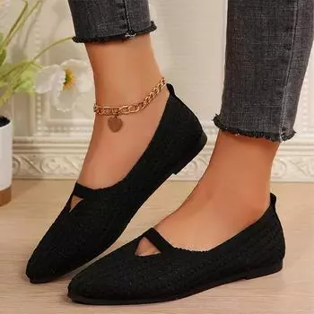 Модные женские вязаные туфли на плоской подошве с острым носком 2024 года, модные новые повседневные туфли для прогулок, удобные платья для путешествий, женские туфли 36 белый