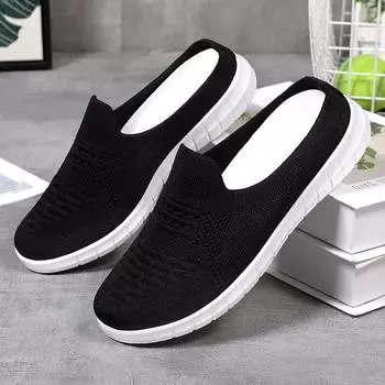 модные женские вулканизированные туфли плоские туфли одинарные туфли ультра легкие дышащие сетчатые тапочки большого размера 36 чёрный