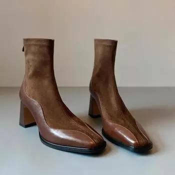 модные женские высокие каблуки ботильоны для снега модные квадратные замшевые туфли женские брендовые зимние трендовые элегантные офисные туфли вечерние ботинки женские 35 чёрный