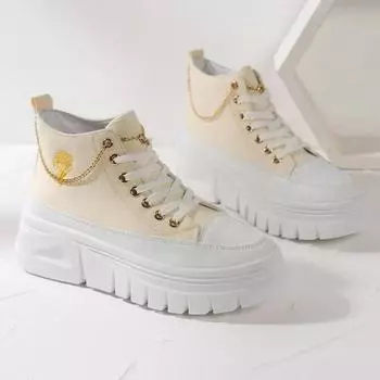 Модные женские высокие кеды на плоской подошве из парусины, модные повседневные удобные кроссовки, увеличивающие рост, женские туфли RoseChain 35 жёлтый