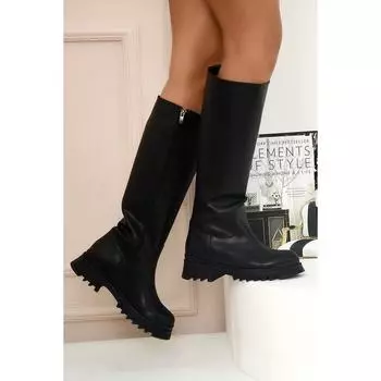 Модные женские высокие сапоги на толстом каблуке с застежкой-молнией и противоскользящей подошвой 012-2007-22