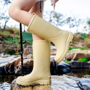 Модные женские высокие водонепроницаемые и нескользящие резиновые сапоги 36