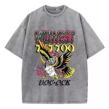 Модные женские выстиранные футболки с принтом орла Среднего Запада, с коротким рукавом, из хлопка, с эффектом потертости, оверсайз, с круглым вырезом, топы, одежда S