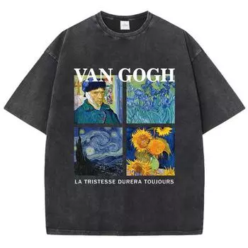 Модные женские выстиранные футболки Ван Гог La Tristesse Durera Toujours с принтом, хлопковые оверсайз футболки с круглым вырезом, одежда S