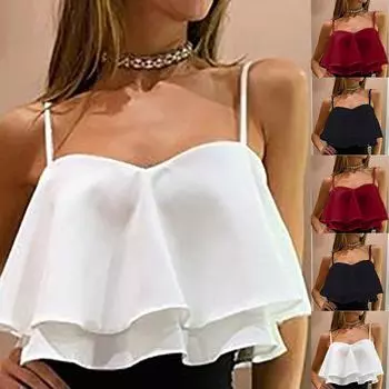 Модные женские забавные однотонные подтяжки без рукавов, летняя сексуальная майка на бретелях XXL чёрный