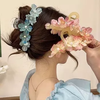 Модные женские заколки с цветком, сладкий темперамент, заколка для волос в виде краба для девочек, летние аксессуары для волос, модная заколка, зажим для хвоста, корейский головной убор бежевый