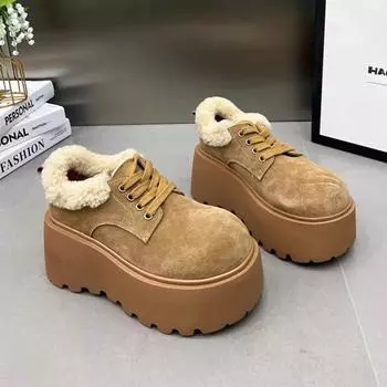 Модные женские замшевые ботильоны на меху, теплые зимние ботинки 2025 года, новинка зимы, брендовые туфли на плоской подошве, короткие плюшевые туфли, повседневные кроссовки Botas 35 хаки