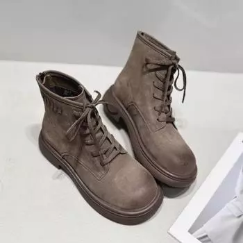 модные женские замшевые ботильоны на платформе для снега модные повседневные кроссовки на среднем каблуке зимняя обувь 2025 года тренд ретро спорт на шнуровке Botas Mujer 35 хаки