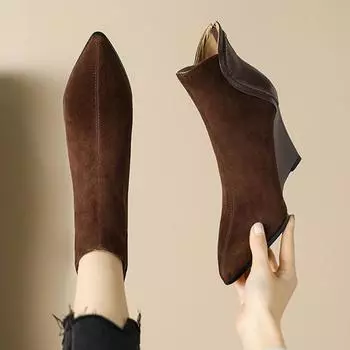 модные женские замшевые ботильоны на танкетке с острым носком, зимняя мода 2025 года, новые высокие каблуки, ботинки челси, туфли-лодочки на молнии, женские ботинки 34 чёрный