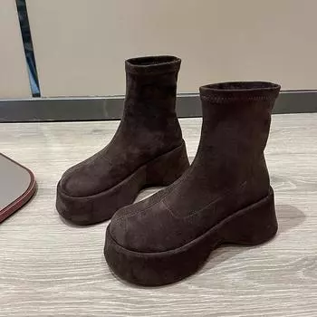 Модные женские замшевые ботинки на платформе, зимние ботинки на плоской подошве, модные женские зимние ботинки 2025 года, удобные, теплые, для ходьбы, высокого качества, Botas Mujer 35 чёрный
