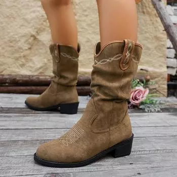 Модные женские замшевые ботинки на толстой подошве, зимняя обувь 2025 года, новые брендовые ботинки на среднем каблуке Chelsea Snow, повседневные готические ботинки Gladiator Mujer Botas 35 абрикосовый