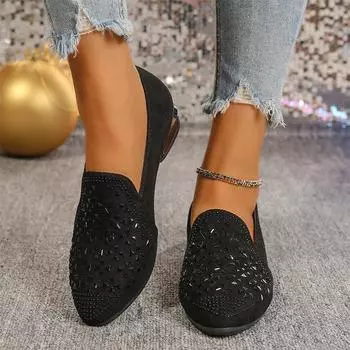 модные женские замшевые мокасины с кристаллами туфли с острым носком на плоской подошве осень 2024 года дизайнерские новые повседневные туфли для прогулок удобный бренд Femme Zapatos 35 чёрный