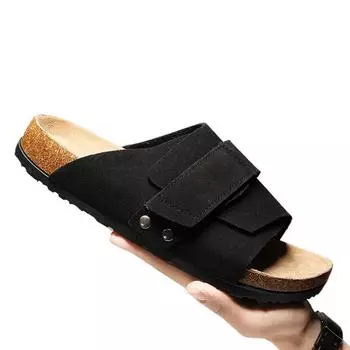 Модные женские замшевые мюли тапочки мужские сабо пробковая стелька классические удобные сандалии с поддержкой свода стопы пляжные шлепанцы домашняя обувь 36