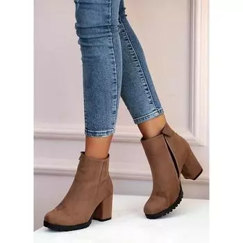 Модные женские замшевые сапоги на каблуке с молнией 025-5005-22Замша