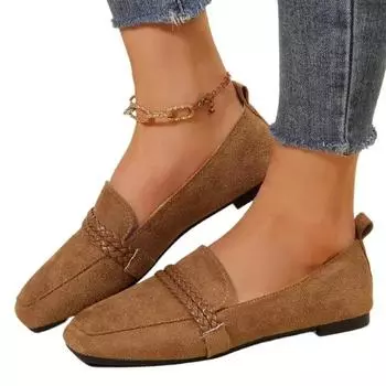 Модные женские замшевые туфли-лоферы на плоской подошве 2024 года, новые повседневные туфли с квадратным носком, женские модные туфли Rerto, большие размеры 35-43, Zapatos 35 коричневый