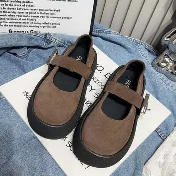 Модные женские замшевые туфли на толстой подошве на плоской подошве, лоферы, осень 2024 года, дизайнерская мода, новые повседневные туфли для ходьбы, удобные и модные 35 чёрный