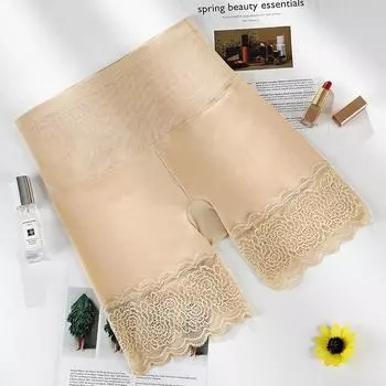 модные женские защитные брюки больших размеров с высокой талией, шорты для живота, кружевные трусики с подтяжкой бедер, высокоэластичные летние шорты-боксеры L/XL бежевый