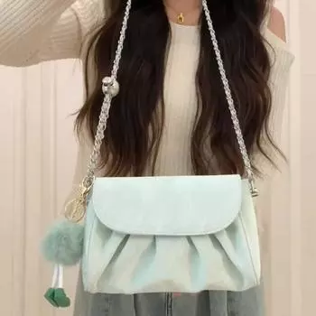 Модные женские зеленые плиссированные сумки через плечо, простые женские сумки через плечо с цепочкой, универсальные маленькие сумки из мягкой искусственной кожи в стиле «облако»
