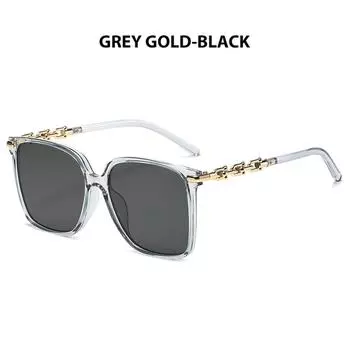 Модные женские зеркальные ножки с цепочкой, квадратные солнцезащитные очки в большой оправе, аксессуары, очки с градиентными линзами и защитой от UV400 золотой/серый