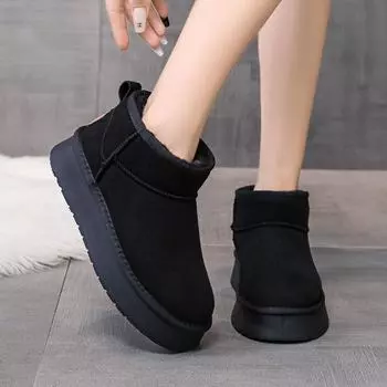 Модные женские зимние ботильоны для отдыха на открытом воздухе 2024 года, высококачественные износостойкие ботинки на платформе, зимние теплые короткие плюшевые туфли Botines De Mujer 35 чёрный