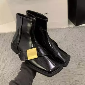 модные женские зимние ботильоны модные квадратные носки на среднем каблуке кожаные туфли зимние брендовые тенденции 2025 года новые дизайнерские туфли-лодочки челси botas mujer 35