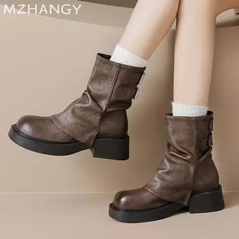 модные женские зимние ботильоны на плоской подошве модные кожаные туфли женские 2024 трендовые зимние ботинки челси для ходьбы новые удобные женские мотоциклетные ботинки 35 чёрный