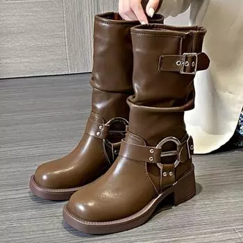 модные женские зимние ботильоны на толстой подошве, модные зимние ботинки челси 2025 года, модные повседневные кожаные туфли-лодочки для ходьбы Botas Mujer 35 чёрный