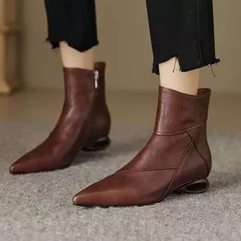 Модные женские зимние ботильоны с острым носком, кожаные дизайнерские массивные туфли, новое трендовое платье в готическом стиле, гладиаторские женские туфли 35