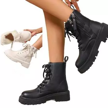 Модные женские зимние ботильоны - Уютная плюшевая подкладка, молния сбоку, круглый носок, нескользящая подошва, повседневные однотонные ботильоны 35 белый