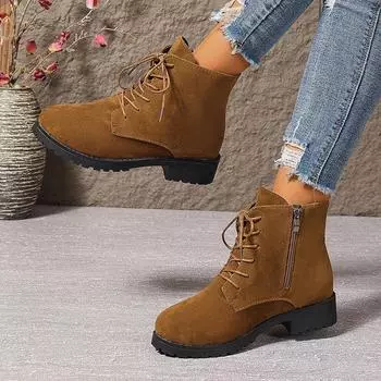 модные женские зимние ботильоны замшевые туфли на плоской подошве модная обувь зимние женские ботинки на шнуровке 2024 года трендовые ботинки челси новые готические женские мотоциклетные ботинки 36 имбирный