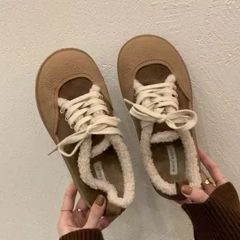 Модные женские зимние ботинки 2024 года, теплые плюшевые бархатные ботильоны, мягкие зимние кроссовки на шнуровке, удобная хлопковая обувь для женщин 35 бежевый