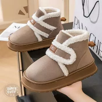 Модные женские зимние ботинки для снега с утолщенной бархатной подкладкой для нескользящей обуви для дома 36-37 кофейный