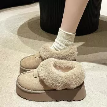 Модные женские зимние ботинки, износостойкие, на толстой подошве, зимние, теплые, плюшевые, 2024, горячая распродажа, модные, однотонные, повседневные, удобные ботинки 35