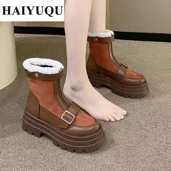 Модные женские зимние ботинки на платформе и плоской подошве, зимние трендовые новые мотоциклетные дорожные ботинки, удобные спортивные ботинки Chelsea Mujer 35
